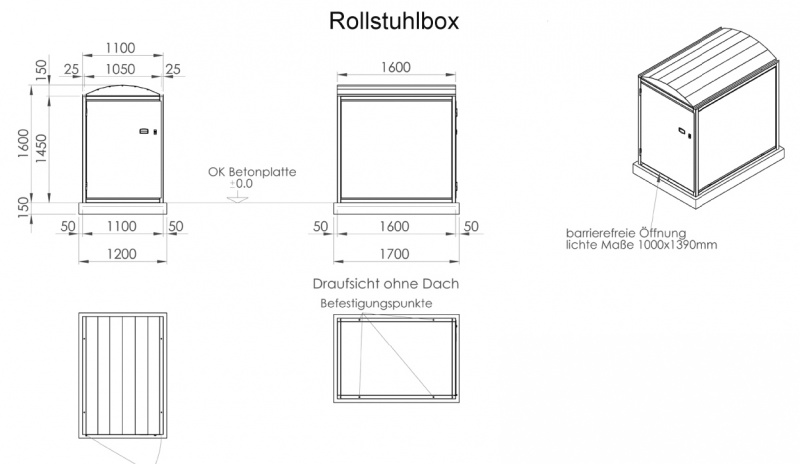 Rollstuhl-Box ARETUS Strichzeichnungen